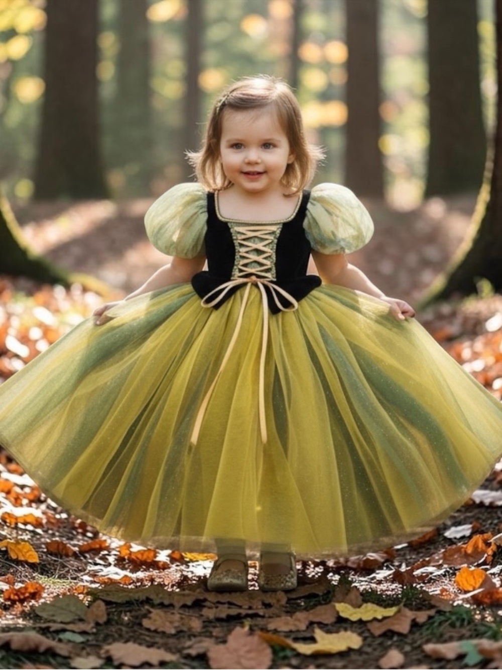 Green Velvet Fairy Princess Tulle Dress - Kids Costume